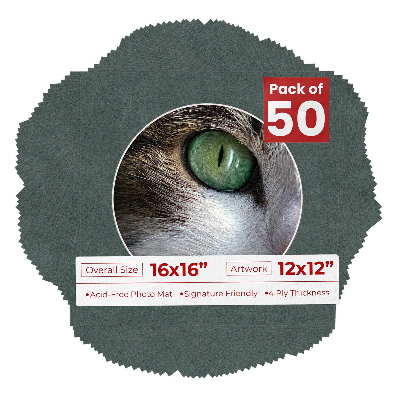 Dark Grey Suede Mat Board for 16x16 Frames - Circle Opening for 12x12 Photos